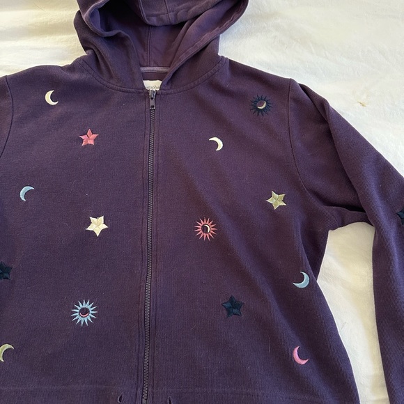 Celestial Zip Oversized Hoodie Moon Stars Embroidered Purple Vintage Boho - Picture 6 of 12